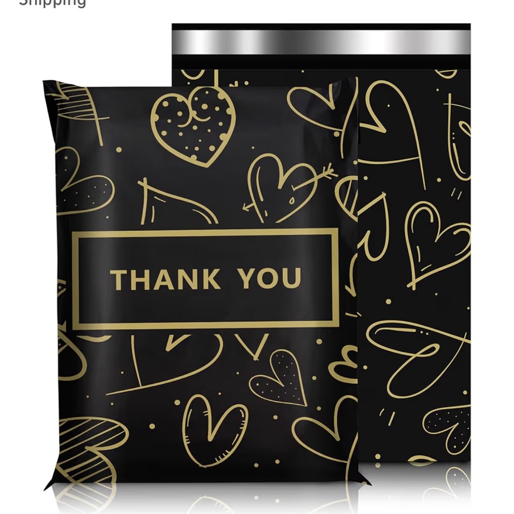 NEW!🖤25 black with gold hearts Poly Mailers small 6 x 9 inch